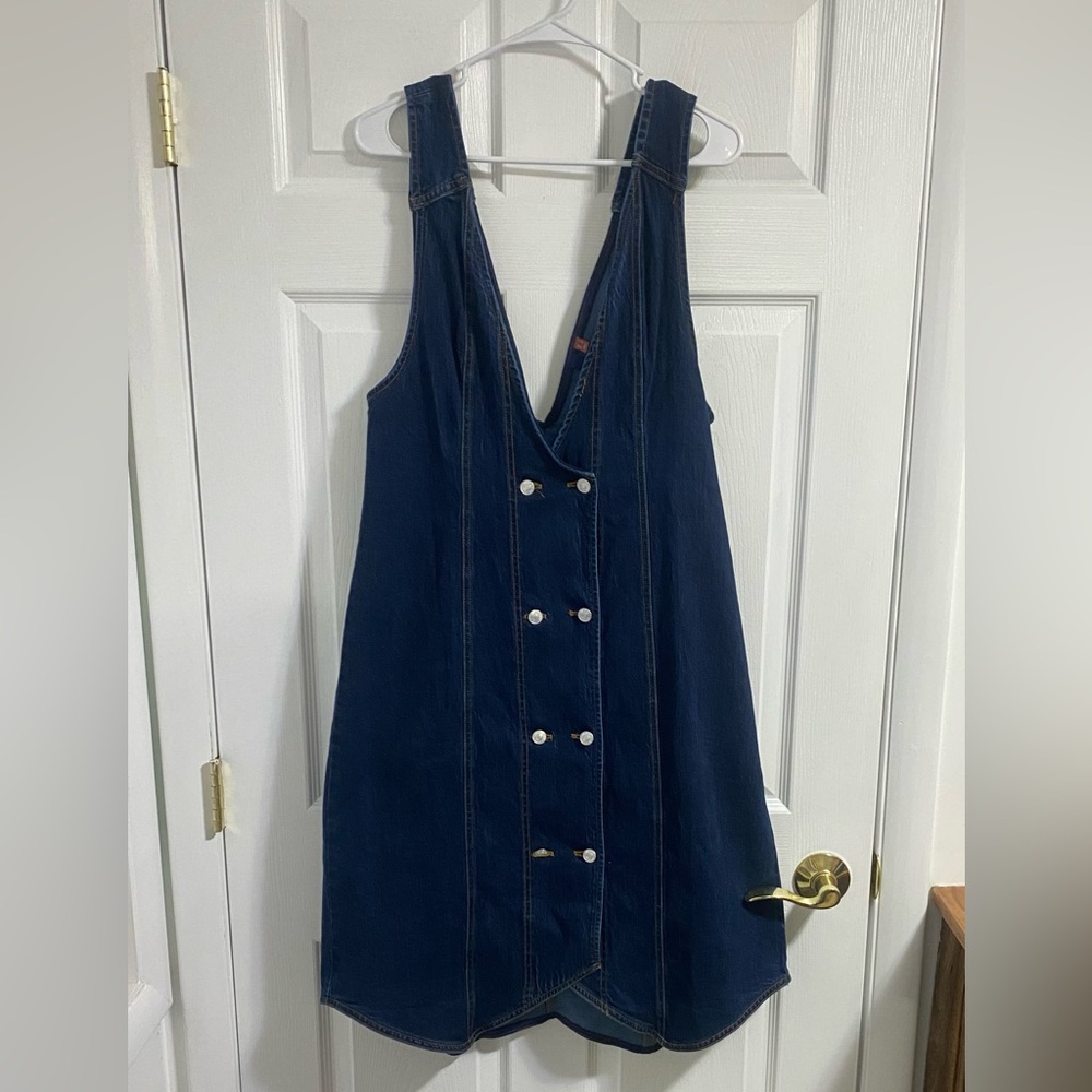 Pilcro Anthropologie Dark Wash Denim Vest Midi Dress Size 14 - Picture 3 of 10